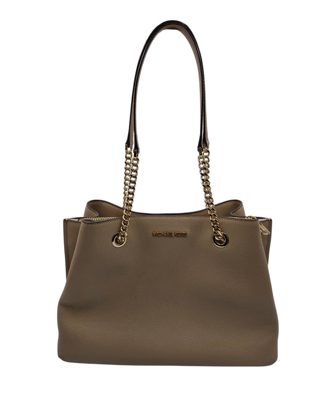 Michael Kors Taupe Leather Chain-Handle Tote